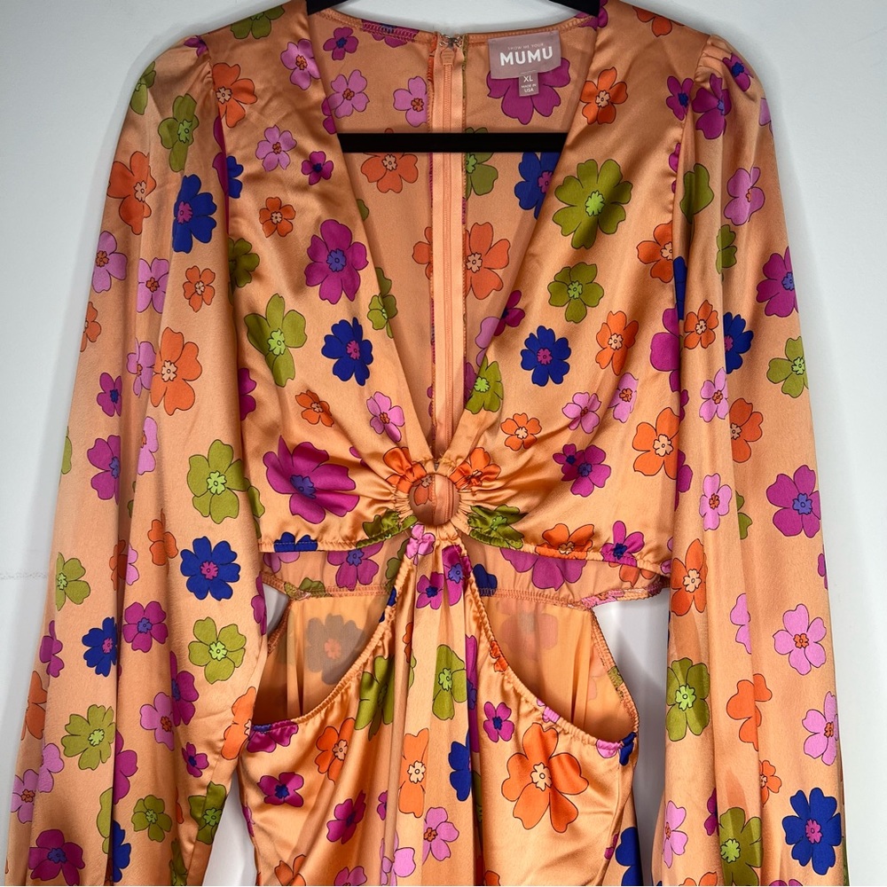 Show Me Your MuMu Orange Poppin Poppy Cut Out Mini Dress XL - Picture 8 of 9